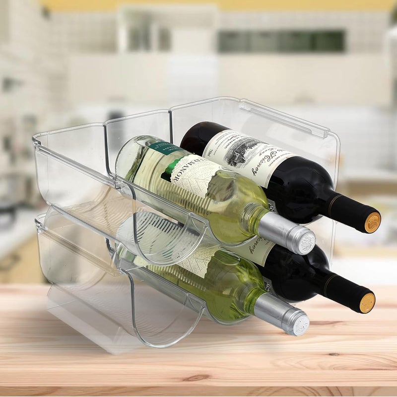 OKITCHEN Set of 2 Stackable Tabletop Wine Rack, Free-Standing Counter Top Water Bottle Storage Organizer, Plastic Wine Rack for Kitchen Countertop, Cabinet and Fridge Organization, 3-Bottle 2 Packs - Image 1